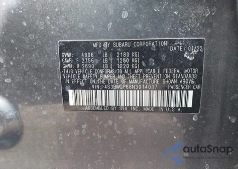 2022 Subaru Legacy Touring Xt из США, поврежденный, VIN 4S3BWGP68N3014017